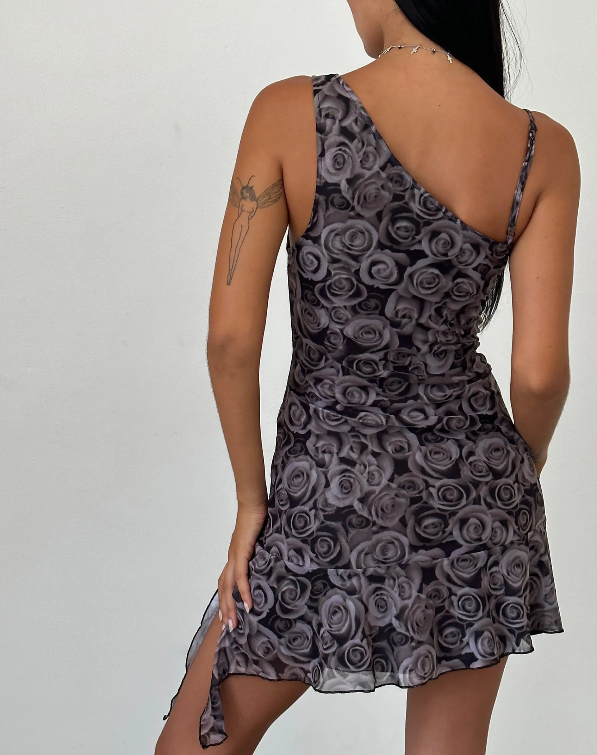 Motel Rocks Printed Dresses | Mini Dresses-Joanna Asymmetric Mini Dress in Autumn Rose Print