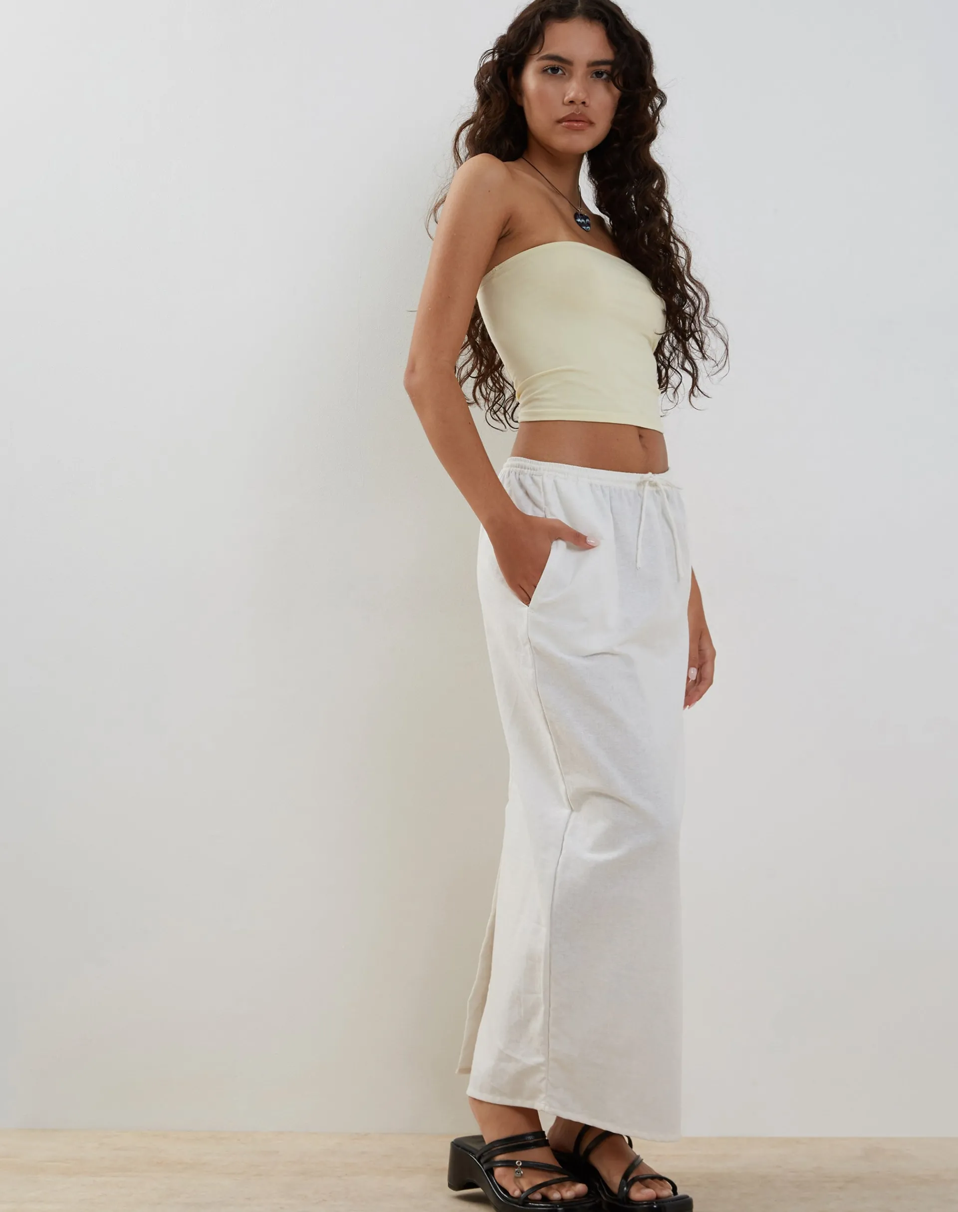 Motel Rocks A Line Skirts | Maxi Skirts-Joelene Maxi Skirt in White OffWhite