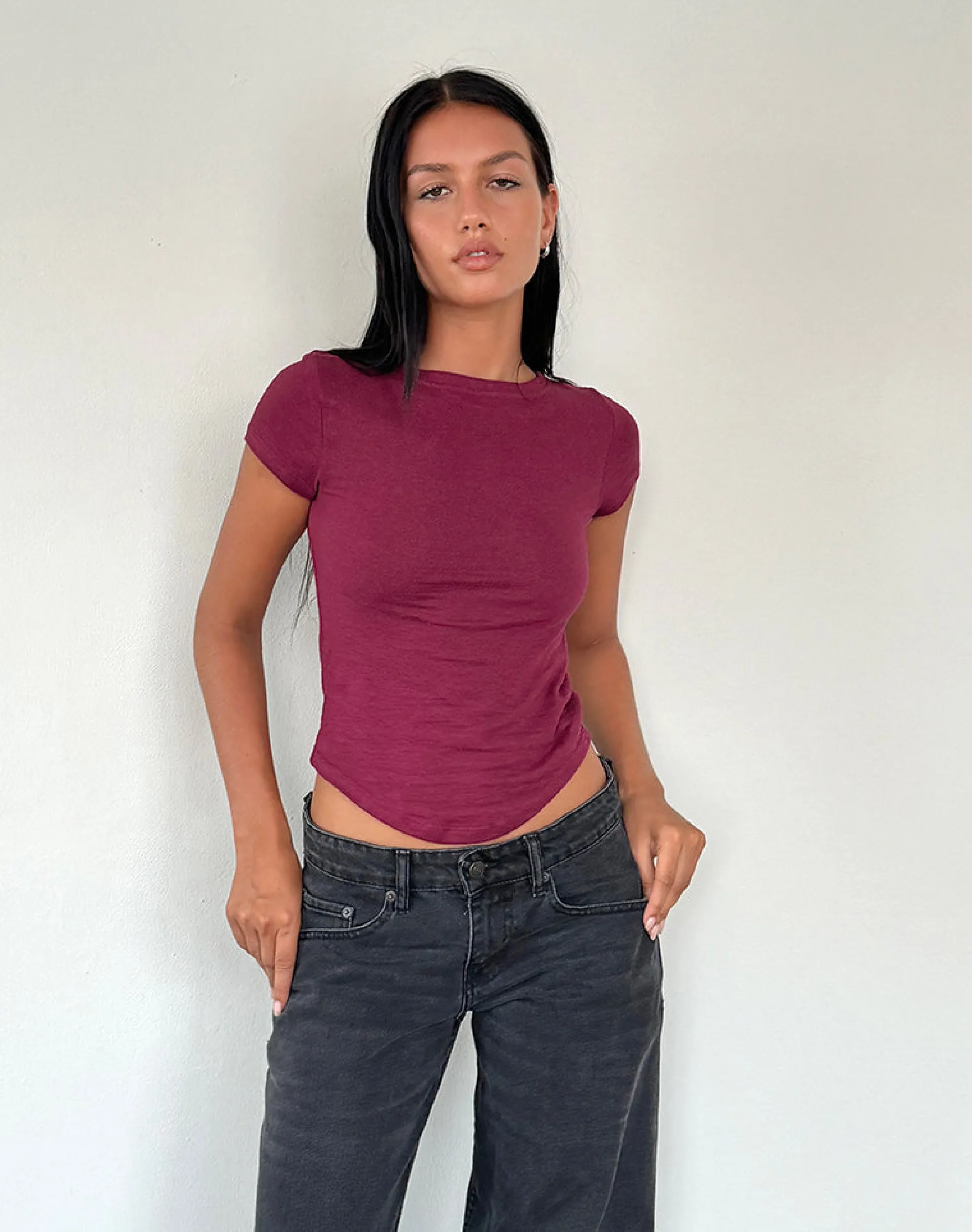 Motel Rocks Tees-Jojes Jersey Tee in burgundy