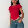 Motel Rocks Basic Tops | Tees-Jojes Jersey Tee in Tango Red TangoRed