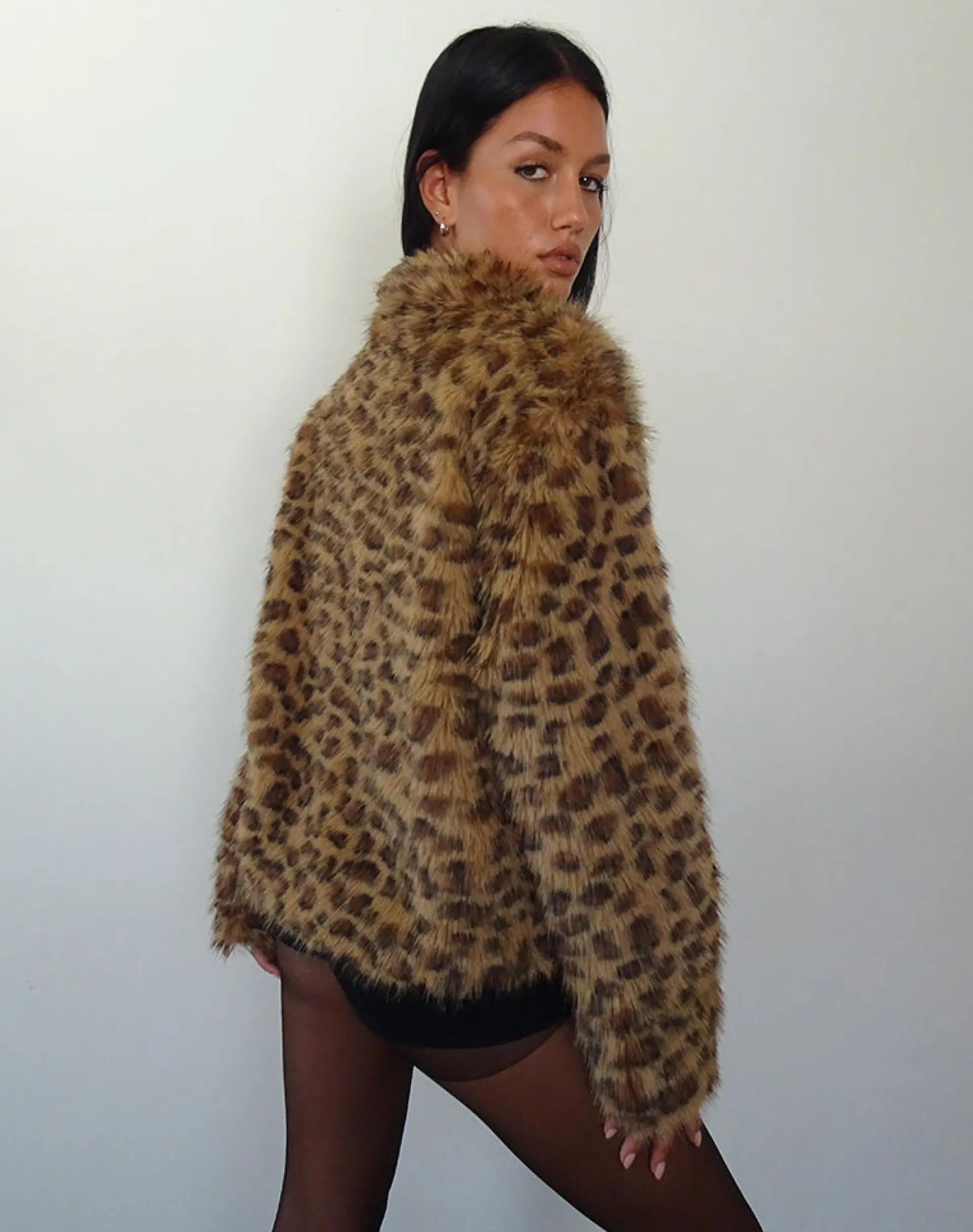 Motel Rocks Jackets | Coats-Joji Crop Faux Fur Jacket in Brown Leopard BrownLeopard