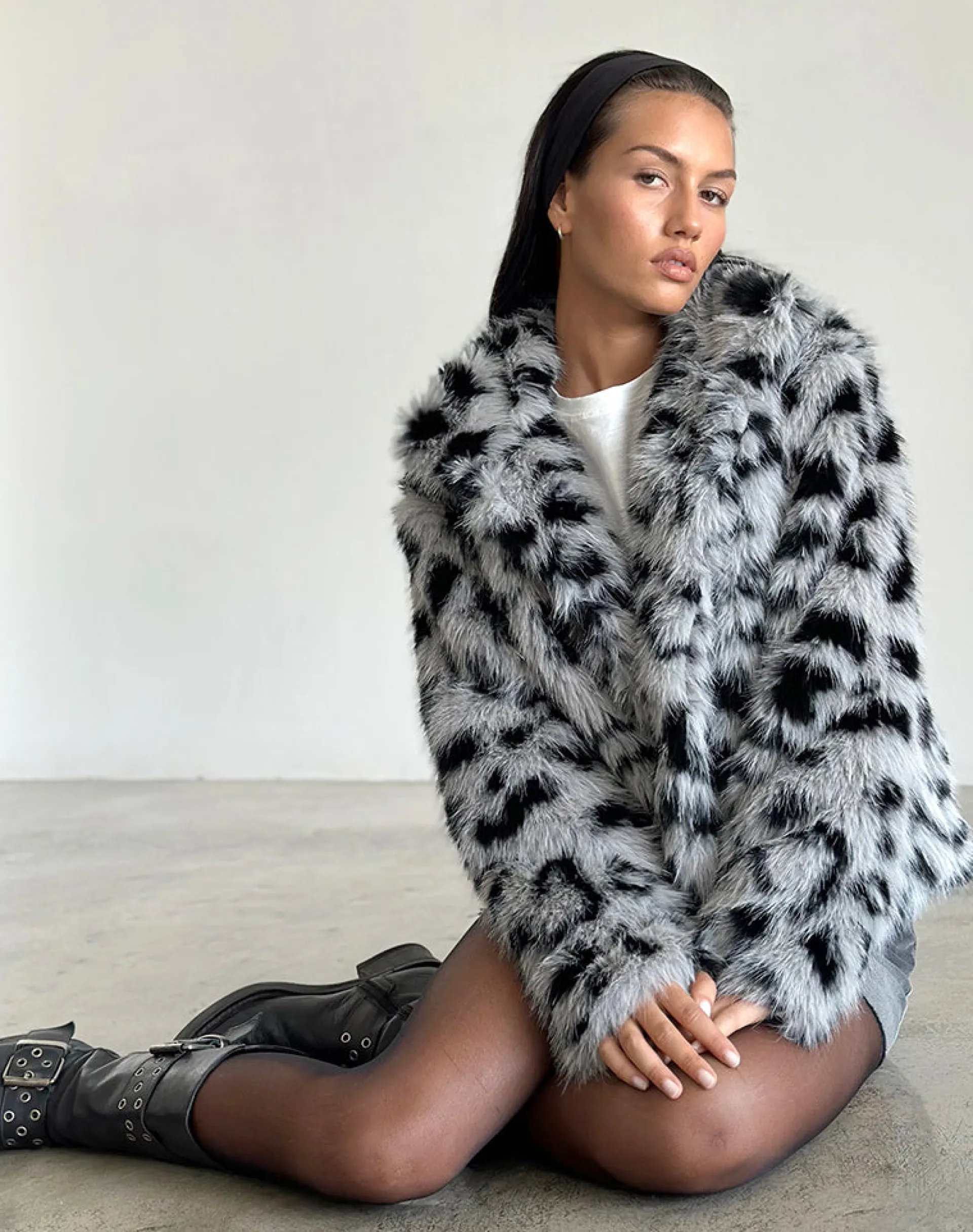 Motel Rocks Jackets-Joji Cropped Faux Fur Jacket in Grey Leopard GreyLeopard