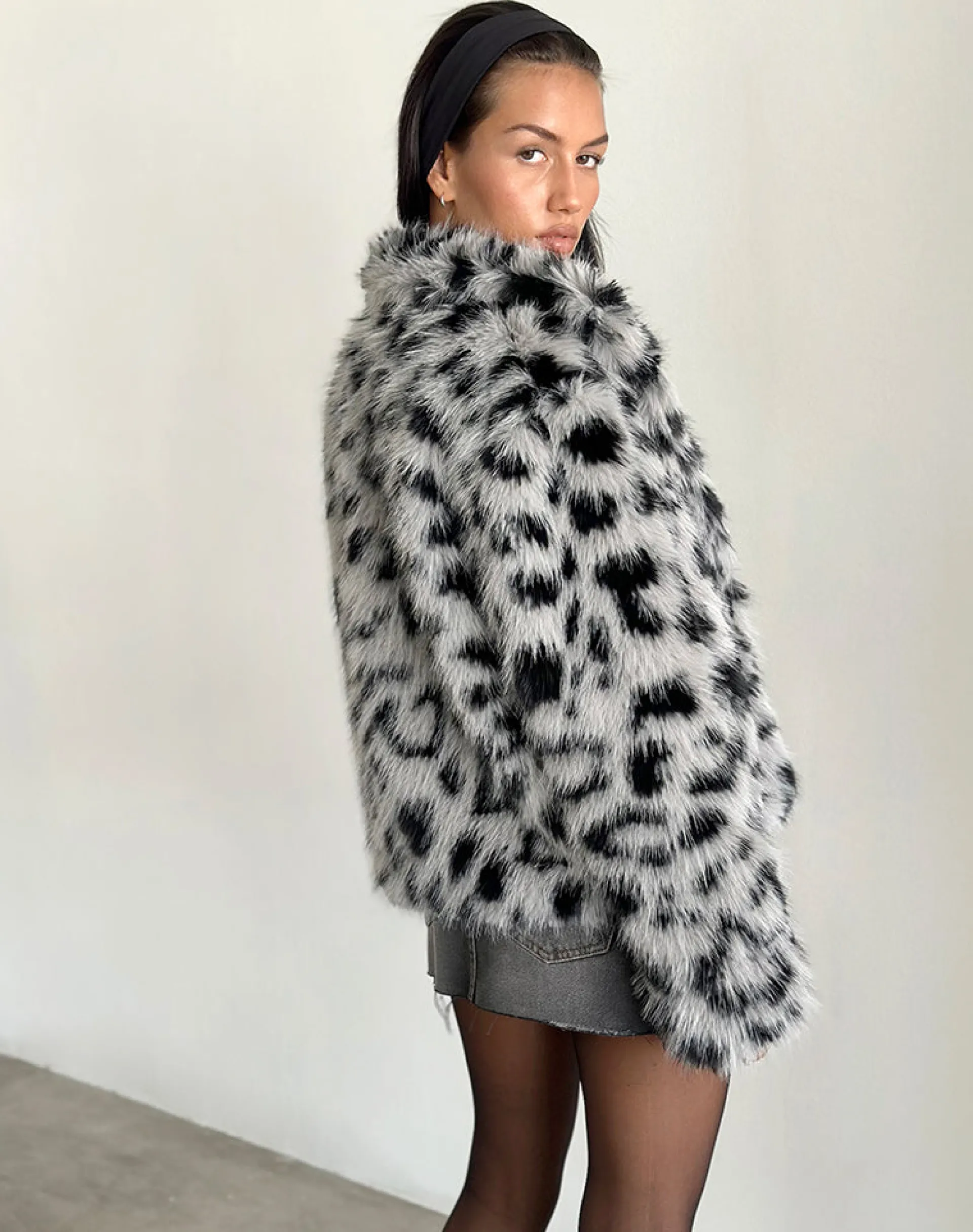 Motel Rocks Jackets-Joji Cropped Faux Fur Jacket in Grey Leopard GreyLeopard