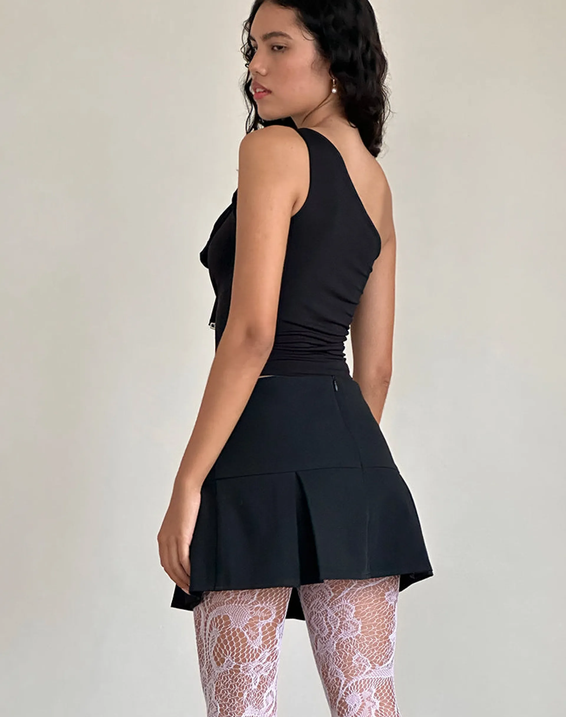 Motel Rocks Going Out Tops-Jovie One Shoulder Slinky Bow Top in Black