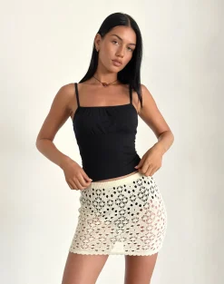 Motel Rocks Mini Skirts-Jovita Mini Skirt in Crochet Buttercream