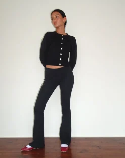 Motel Rocks Basics | Low Rise Pants-Joxiel Soft Rib Flared Trouser in Black
