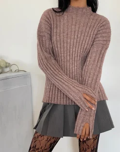 Motel Rocks Jumpers-Judah Oversized Chunky Rib Knit Jumper in Taupe