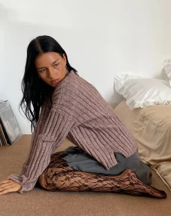 Motel Rocks Jumpers-Judah Oversized Chunky Rib Knit Jumper in Taupe