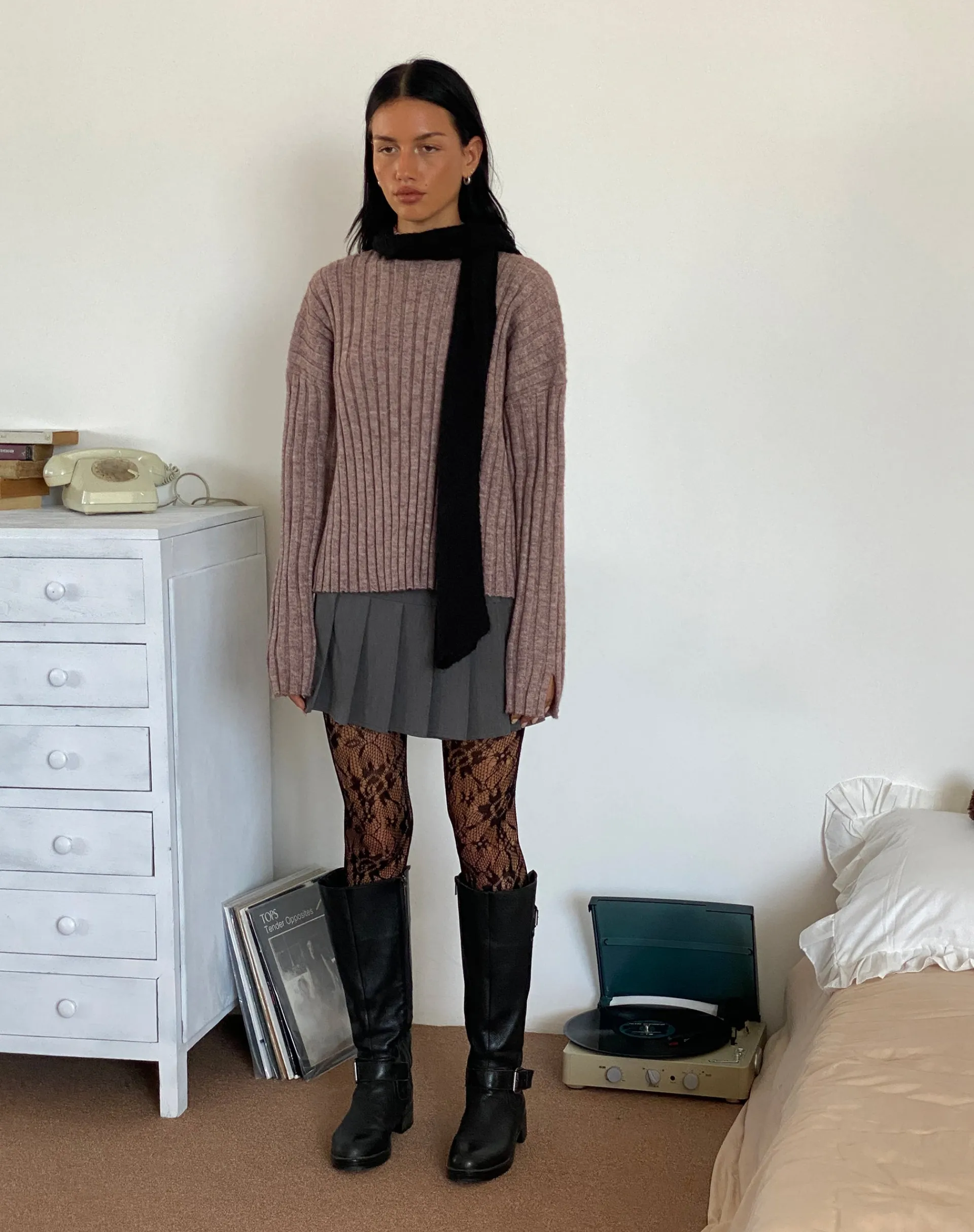 Motel Rocks Jumpers-Judah Oversized Chunky Rib Knit Jumper in Taupe