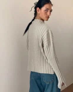 Motel Rocks Jumpers-Judah Oversized Chunky Rib Knit Jumper in Ecru