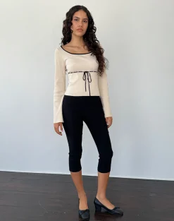 Motel Rocks Long Sleeve Tops-Juhye Knitted Long Sleeve Top in Beige with Black Binding BeigewithBlackBinding