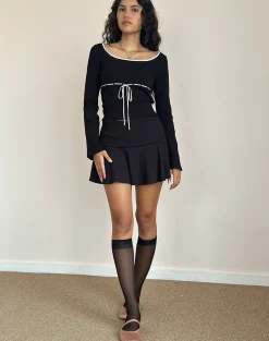 Motel Rocks Basics | Basic Tops-Juhye Knitted Top in Black with Pink Binding BlackwithPinkBinding