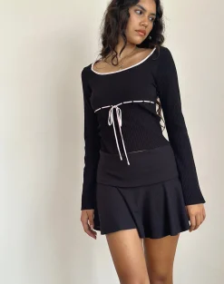 Motel Rocks Basics | Basic Tops-Juhye Knitted Top in Black with Pink Binding BlackwithPinkBinding