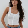 Motel Rocks Going Out Tops-Junko Frill Detail Button Through Top in White