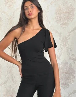 Motel Rocks Basics | Basic Tops-Kaffa One Shoulder Top in Jersey Black
