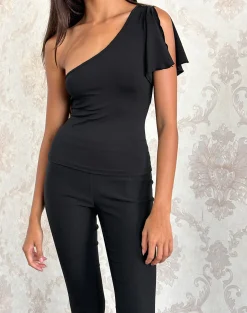 Motel Rocks Basics | Basic Tops-Kaffa One Shoulder Top in Jersey Black