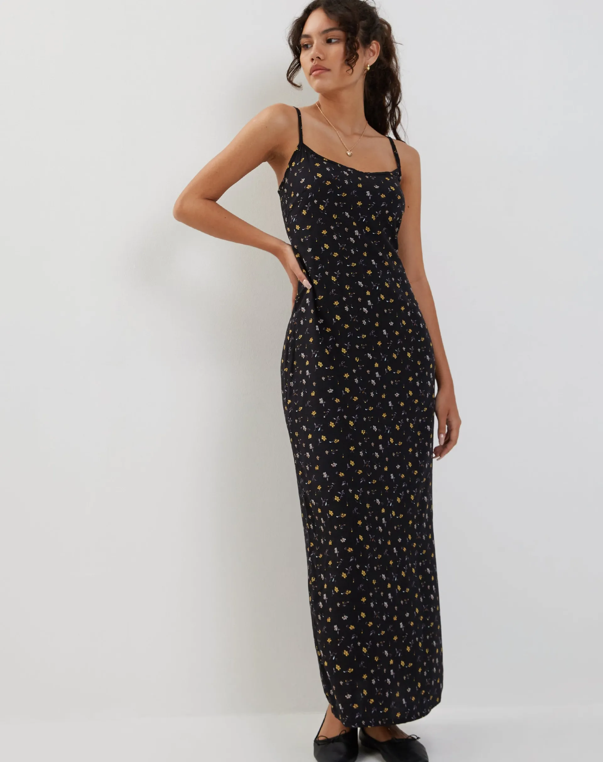Motel Rocks Printed Dresses-Kafka Maxi Dress in Pretty Petal Black DistyFloralBlueRed