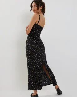 Motel Rocks Printed Dresses-Kafka Maxi Dress in Pretty Petal Black DistyFloralBlueRed