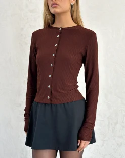 Motel Rocks Shirts And Blouses | Long Sleeve Tops-Kahula Shirt in Argyle Mesh Brown ArgyleMeshBrown