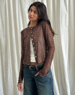 Motel Rocks Shirts And Blouses | Printed Tops-Kahula Shirt in Mesh Rar Leopard MeshRarLeopard