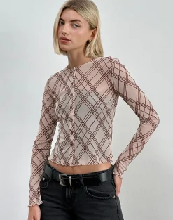 Motel Rocks Shirts And Blouses | Printed Tops-Kahula Shirt in Sketchy Stripe Nude SketchyStripeNude