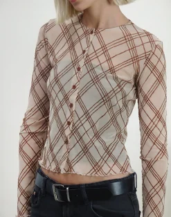 Motel Rocks Shirts And Blouses | Printed Tops-Kahula Shirt in Sketchy Stripe Nude SketchyStripeNude