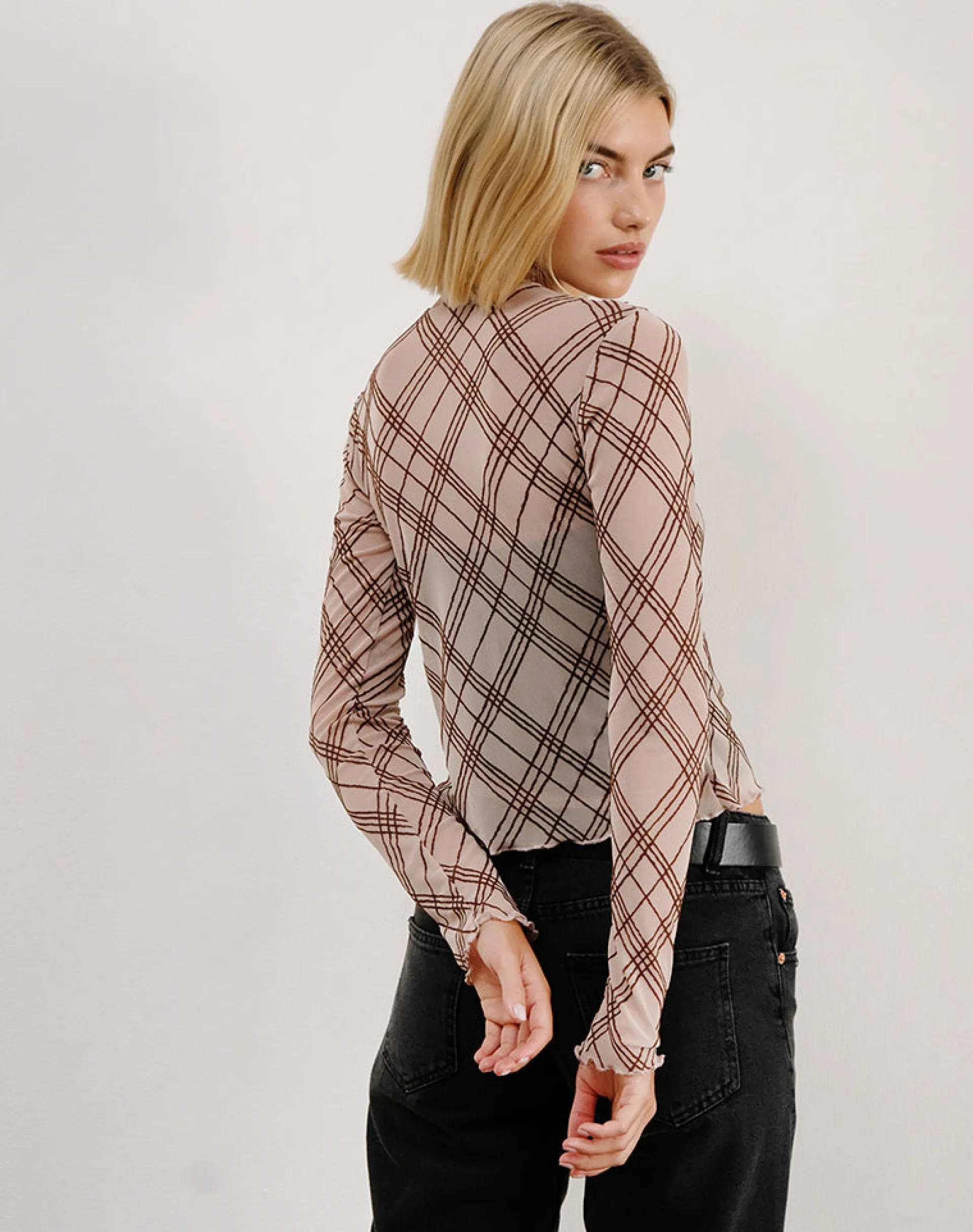 Motel Rocks Shirts And Blouses | Printed Tops-Kahula Shirt in Sketchy Stripe Nude SketchyStripeNude