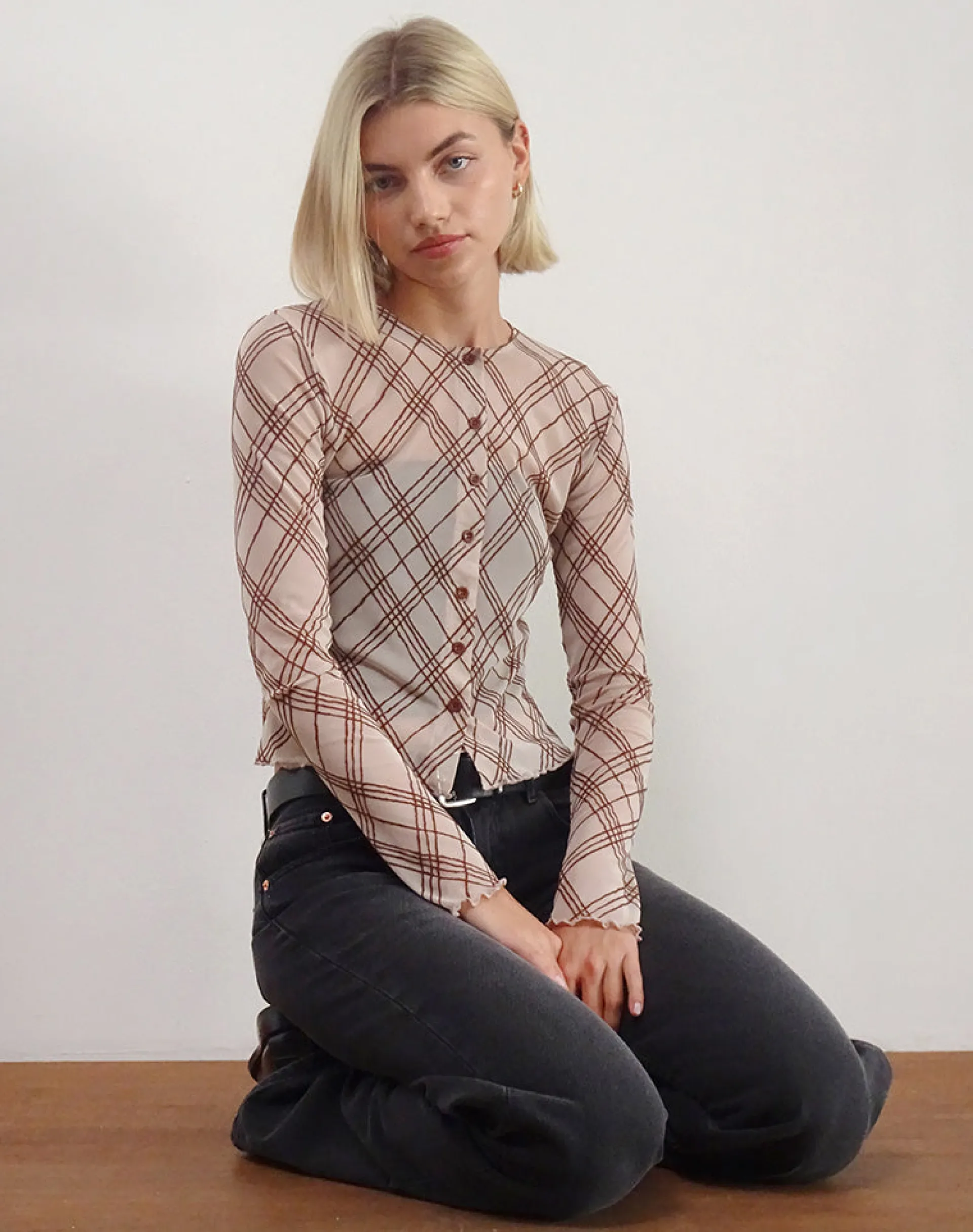 Motel Rocks Shirts And Blouses | Printed Tops-Kahula Shirt in Sketchy Stripe Nude SketchyStripeNude
