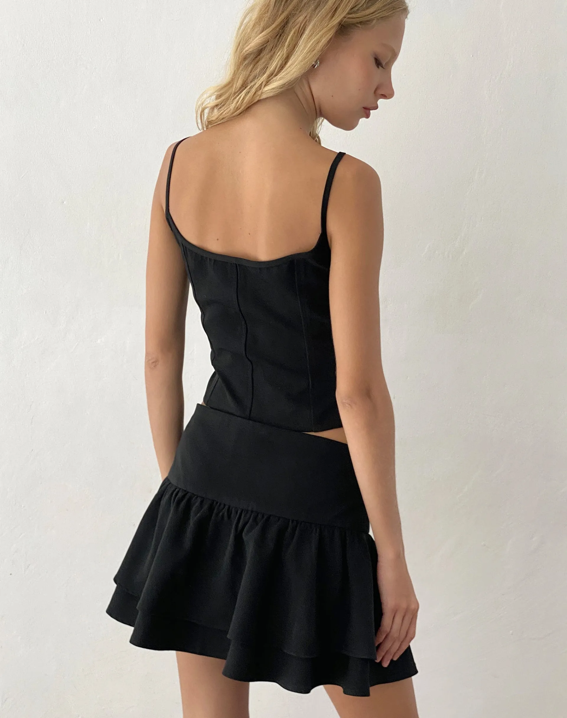 Motel Rocks Corset Tops | Strappy Tops-Kaida Ivory Bow Detail Corset Top in Tailoring Black TailoringBlack