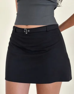 Motel Rocks Tailoring | Mini Skirts-Kaimar Belted Mini Skirt in Black