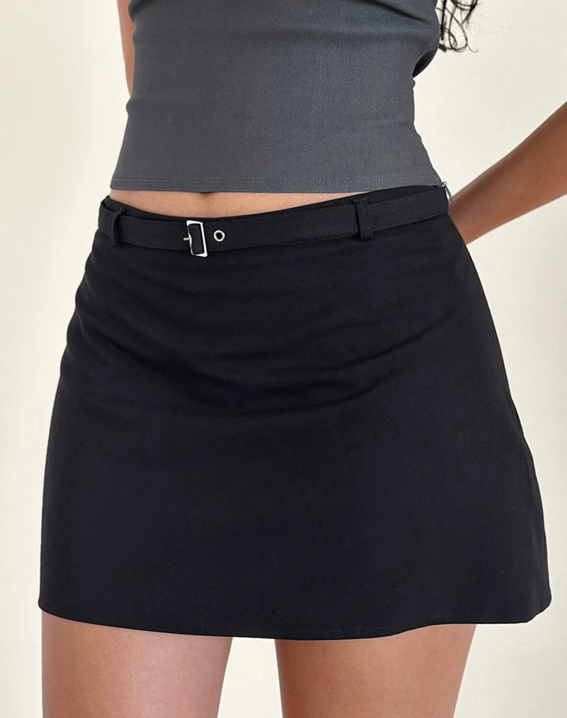 Motel Rocks Tailoring | Mini Skirts-Kaimar Belted Mini Skirt in Black