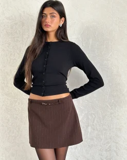 Motel Rocks Mini Skirts-Kaimar Mini Skirt in Pinstripe Brown Tailoring PinstripeBrownTailoring