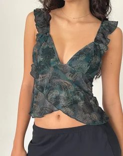 Motel Rocks Printed Tops-Kajari Top in Tonal Paisley Blue