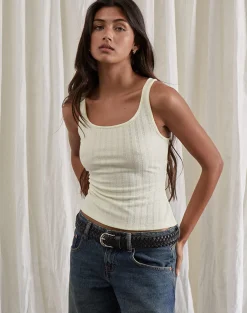 Motel Rocks Basic Tops | Vest Tops-Kalinda Vest Top in Pointelle Ivory