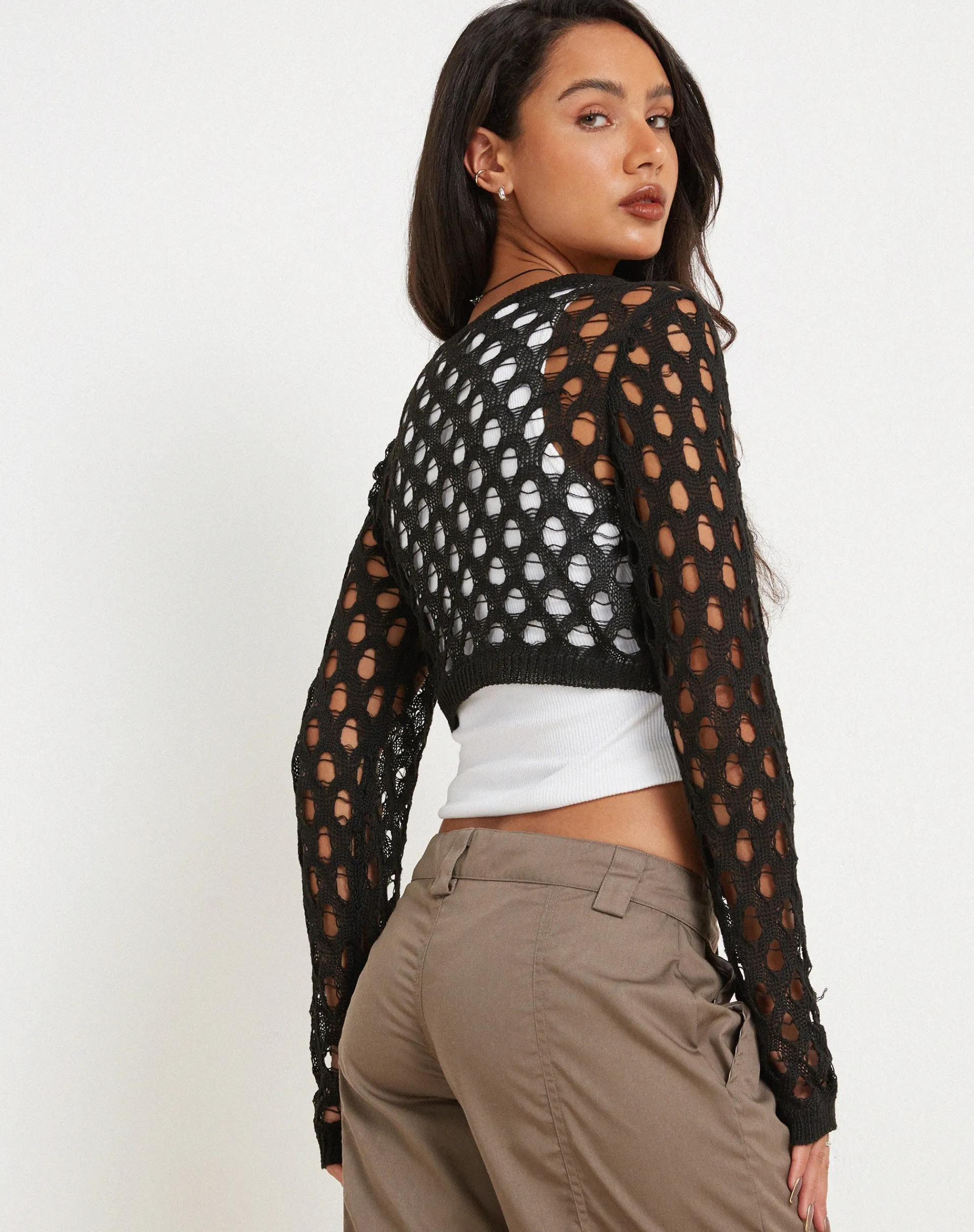 Motel Rocks Long Sleeve Tops-Kansaya Crop Top in Black