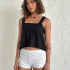Motel Rocks Basic Tops-Karana Peplum Top in Poplin Black
