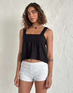 Motel Rocks Basic Tops-Karana Peplum Top in Poplin Black