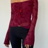 Motel Rocks Printed Tops | Bandeau Tops-Kareena Top in Botanical Flower Maroon BotanicalFlowerMaroon