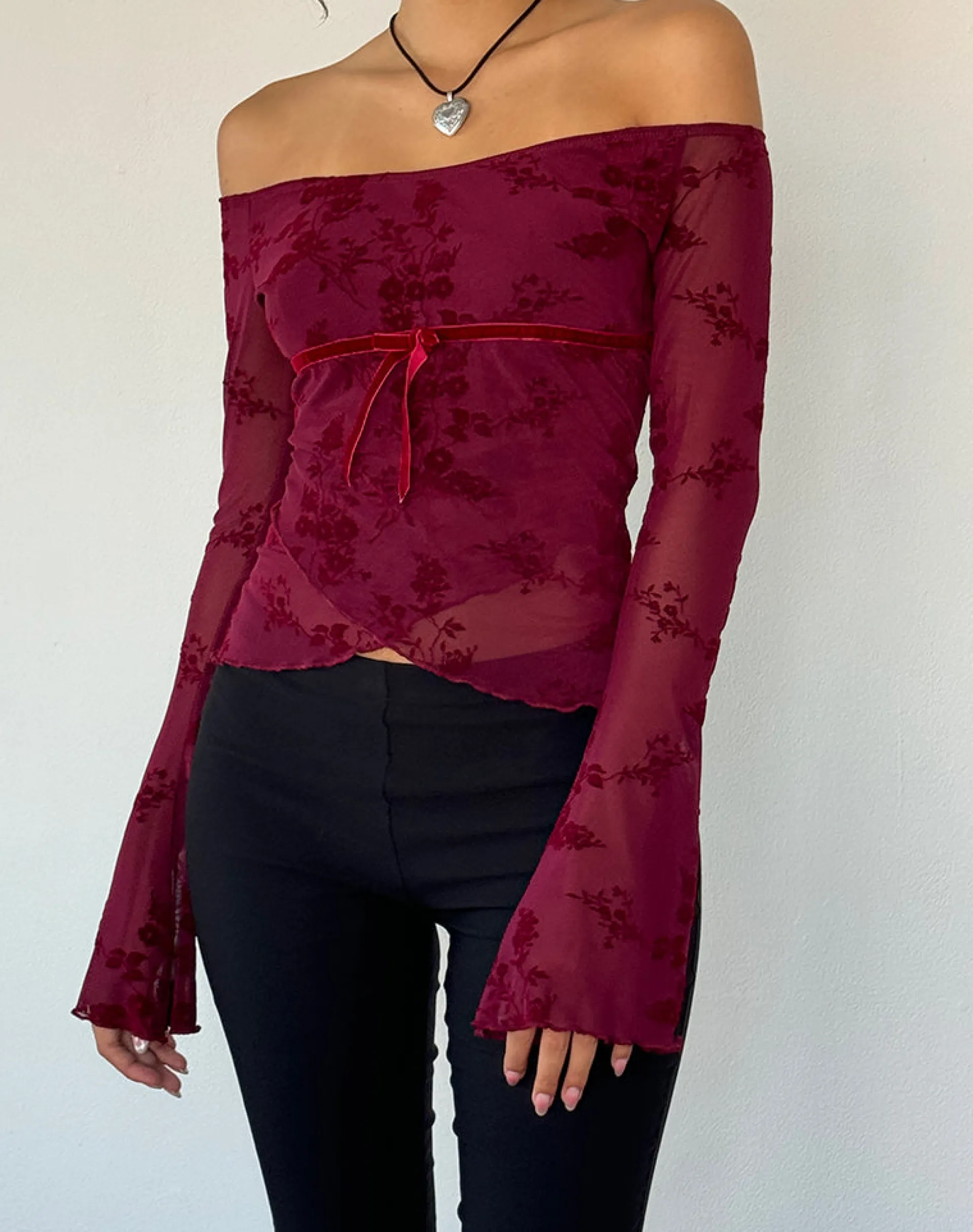 Motel Rocks Printed Tops | Bandeau Tops-Kareena Top in Botanical Flower Maroon BotanicalFlowerMaroon