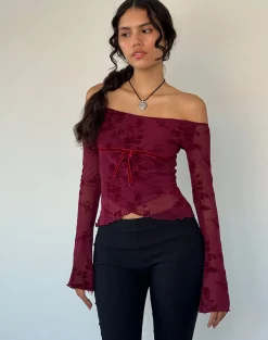 Motel Rocks Printed Tops | Bandeau Tops-Kareena Top in Botanical Flower Maroon BotanicalFlowerMaroon
