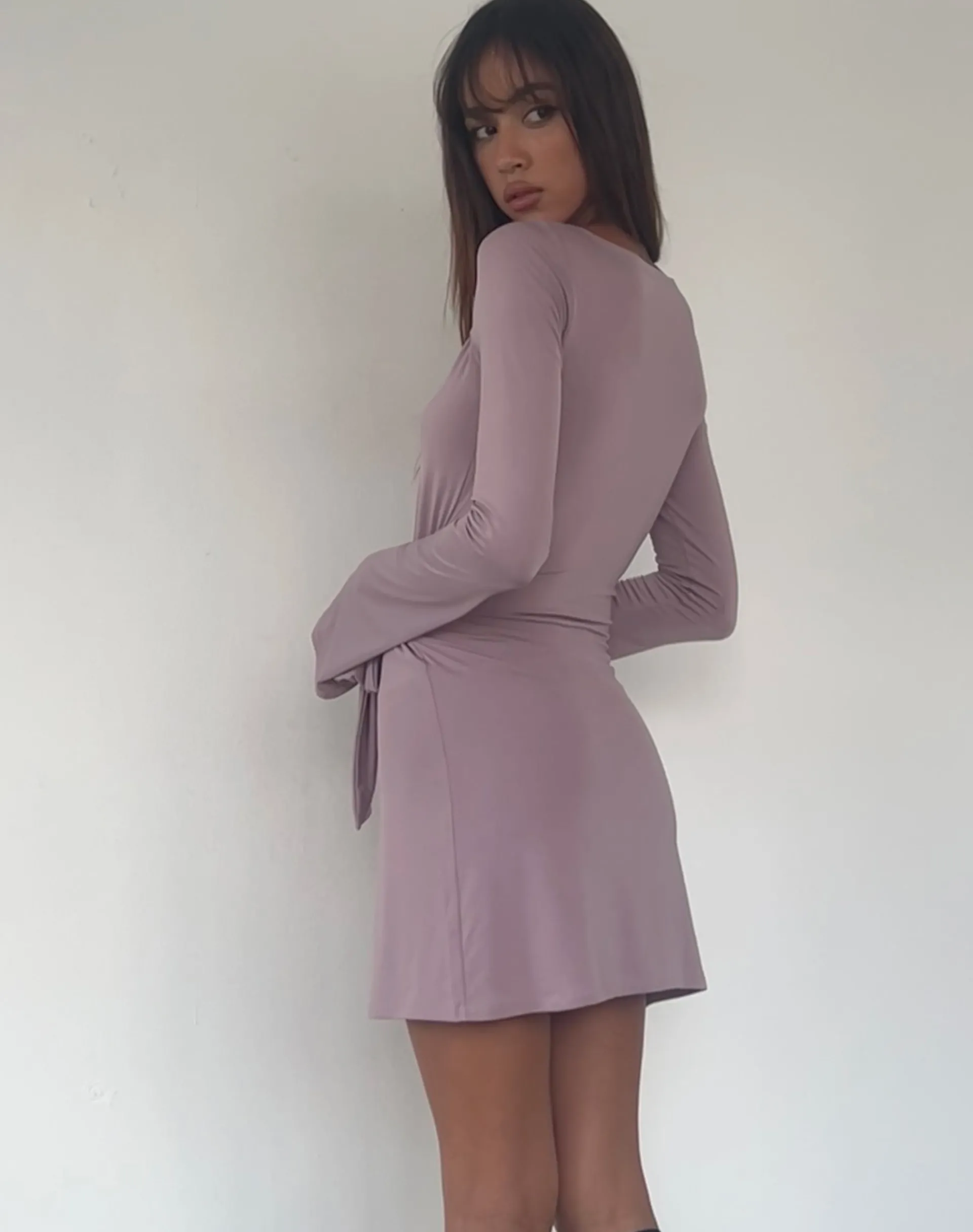 Motel Rocks Long Sleeve Dresses | Mini Dresses-Kari Knot Mini Dress in Slinky Mauve