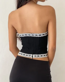 Motel Rocks Corset Tops | Bandeau Tops-Karida Lace Edge Corset Top in Black