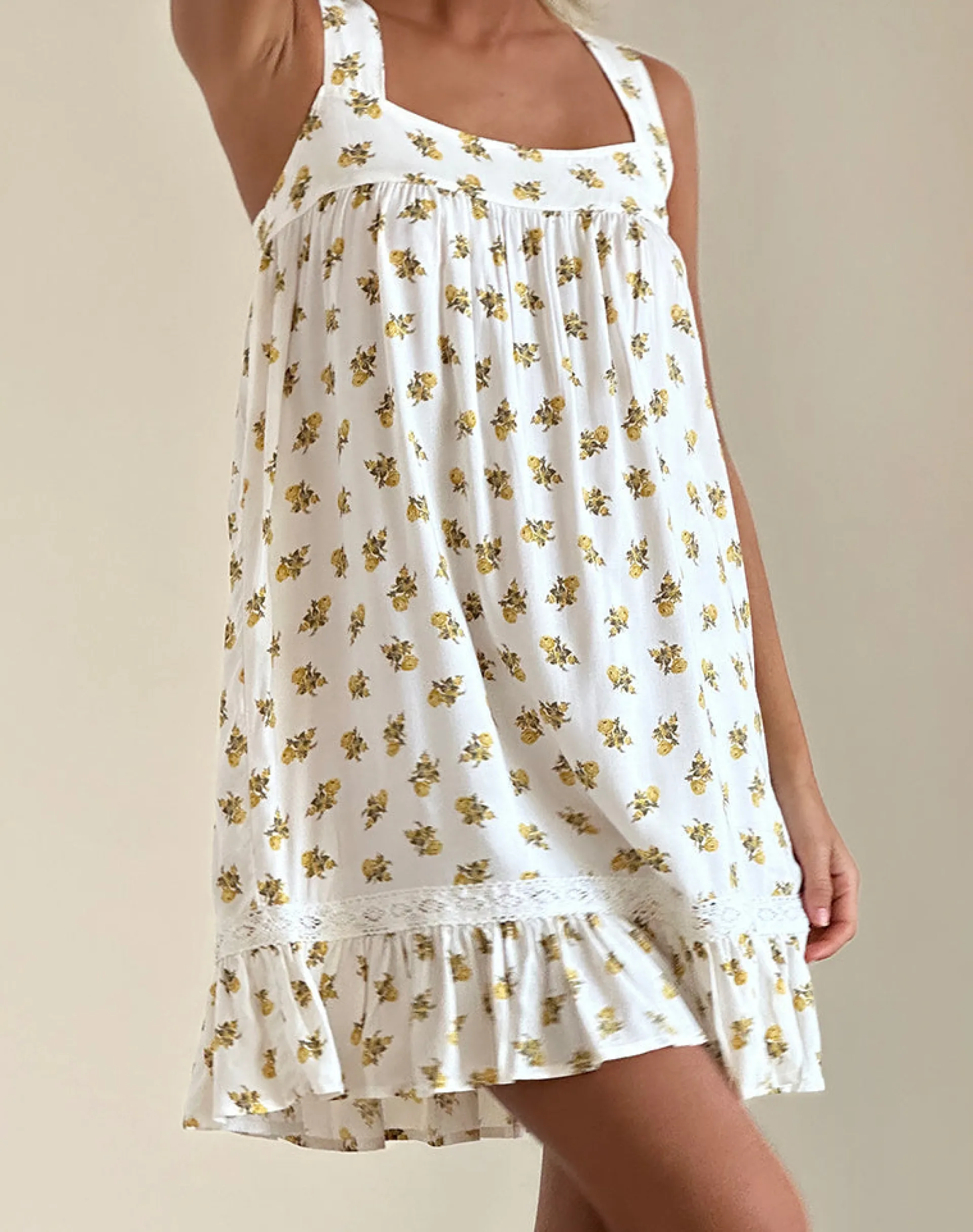 Motel Rocks Printed Dresses | Day Dresses-Karina Dress in Funshine Floral Off White