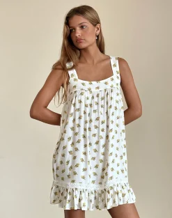 Motel Rocks Printed Dresses | Day Dresses-Karina Dress in Funshine Floral Off White