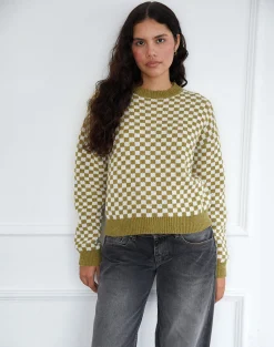Motel Rocks Jumpers-Karu Jumper in Check Green CheckGreen