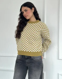 Motel Rocks Jumpers-Karu Jumper in Check Green CheckGreen