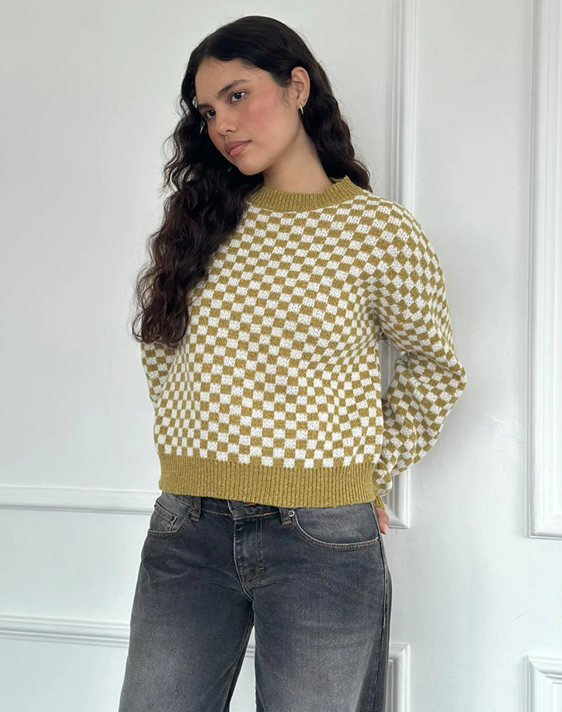 Motel Rocks Jumpers-Karu Jumper in Check Green CheckGreen