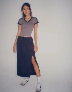 Motel Rocks A Line Skirts-Kasao Midi Cargo Skirt in Navy