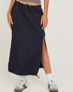 Motel Rocks A Line Skirts-Kasao Midi Cargo Skirt in Navy