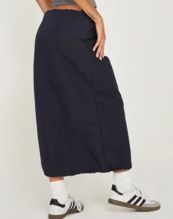 Motel Rocks A Line Skirts-Kasao Midi Cargo Skirt in Navy